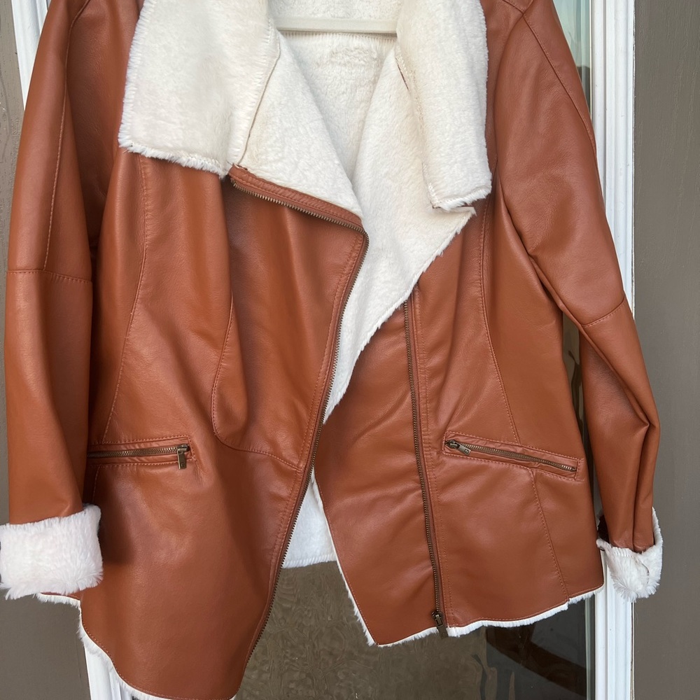 Pleather coat with fur lining